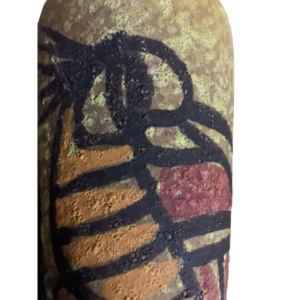 Vintage MCM Italian Art Pottery Vase Volcanic Glaze Bird Floral Hand Painted